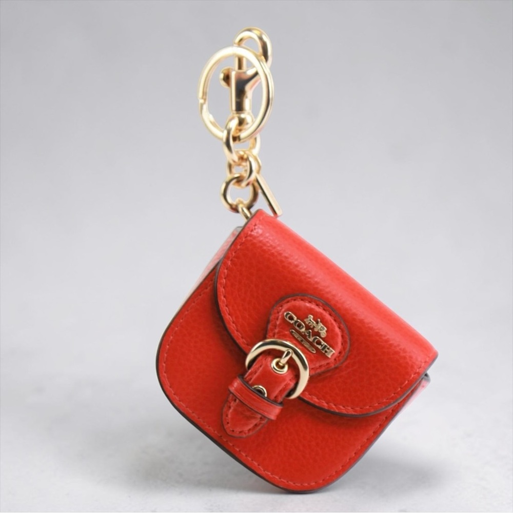 Coach Red Leather Mini Saddle Bag Keychain, NWT
